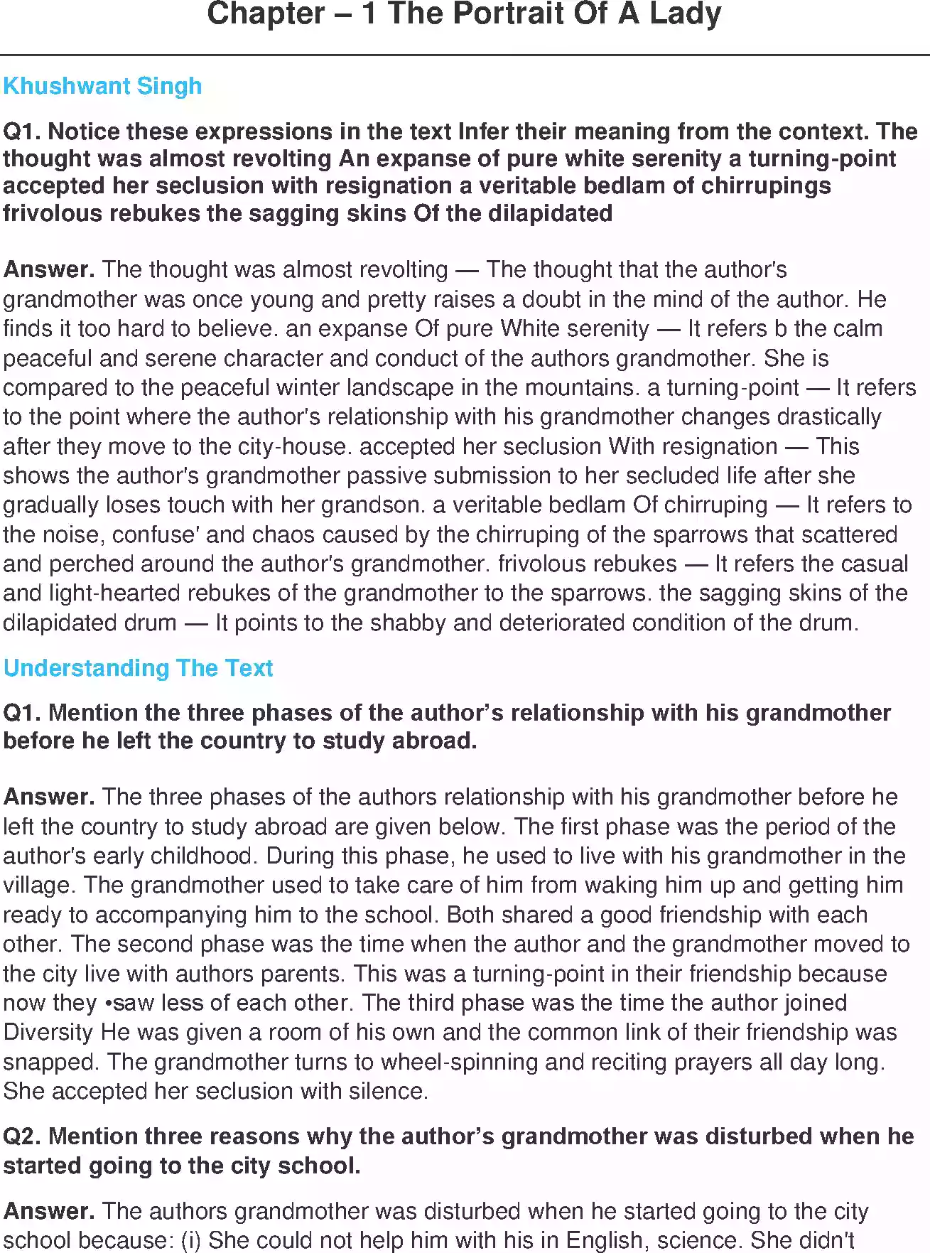UP Board Solution 11 English 1. The Portrait of lady Image 1