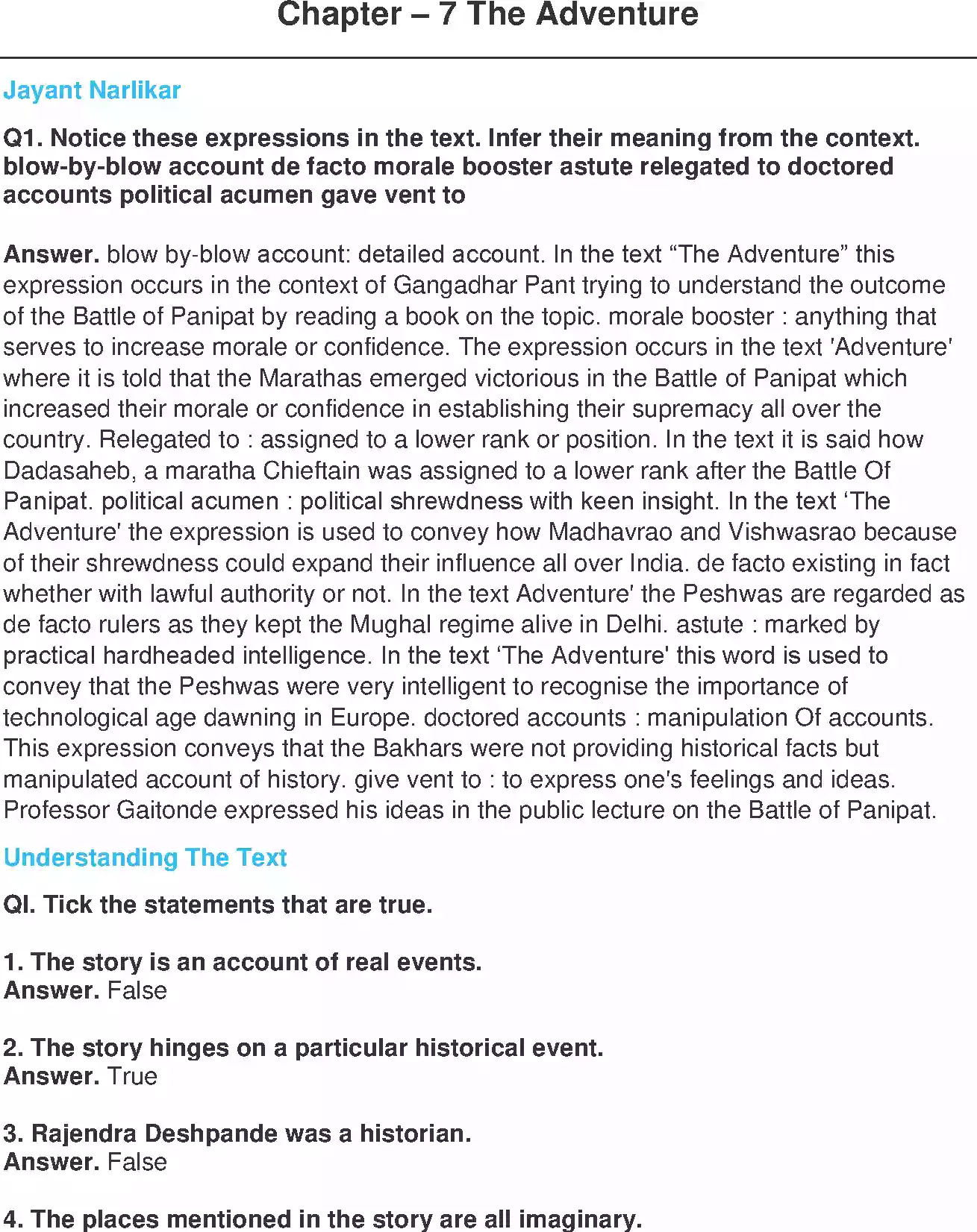 UP Board Solution 11 English 7. The Adventure Image 1