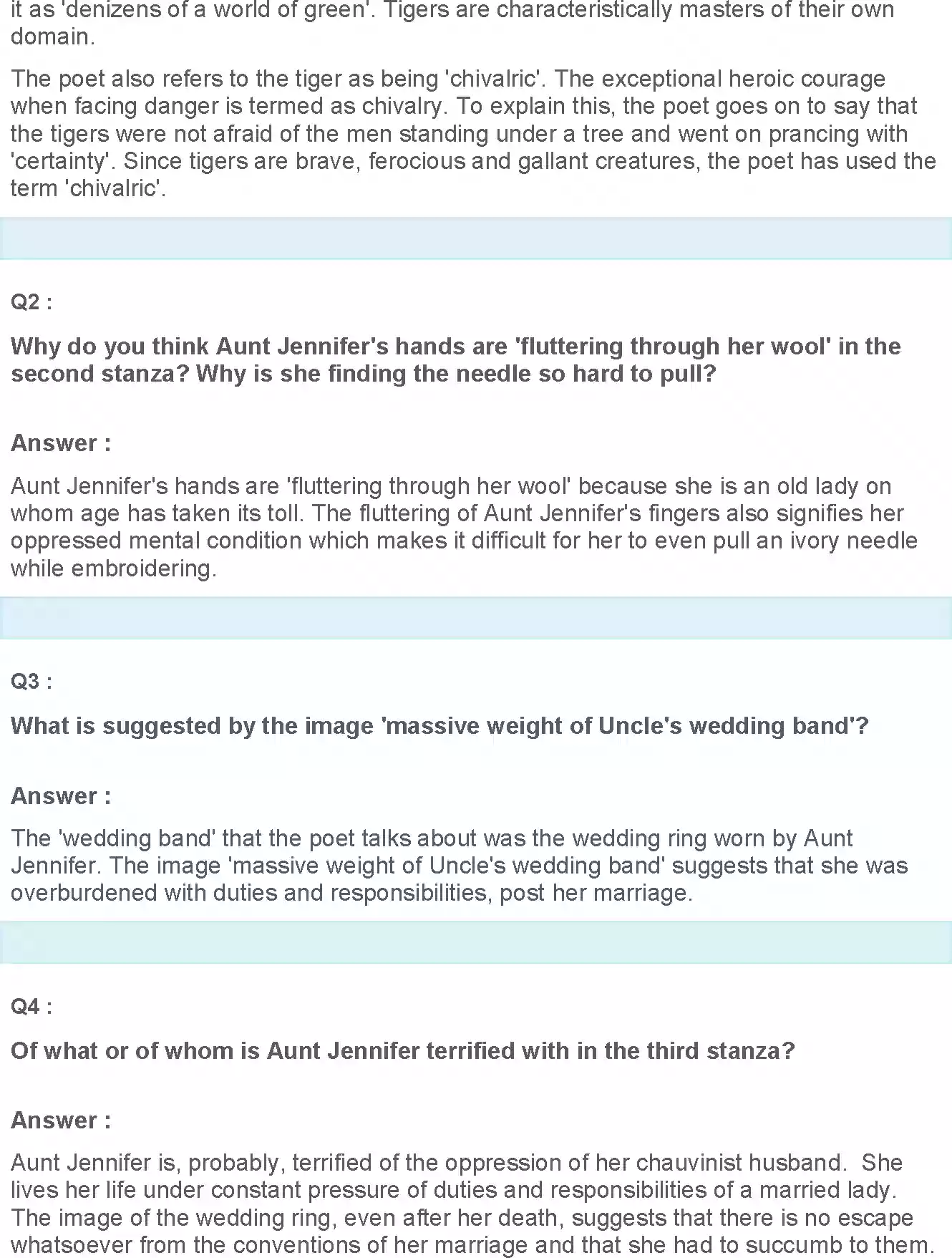 UP Board Solution 12 English 11. Aunt Jennifer’s Tigers Image 2