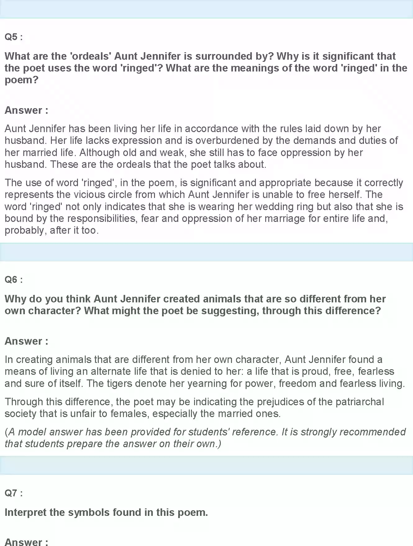 UP Board Solution 12 English 11. Aunt Jennifer’s Tigers Image 3