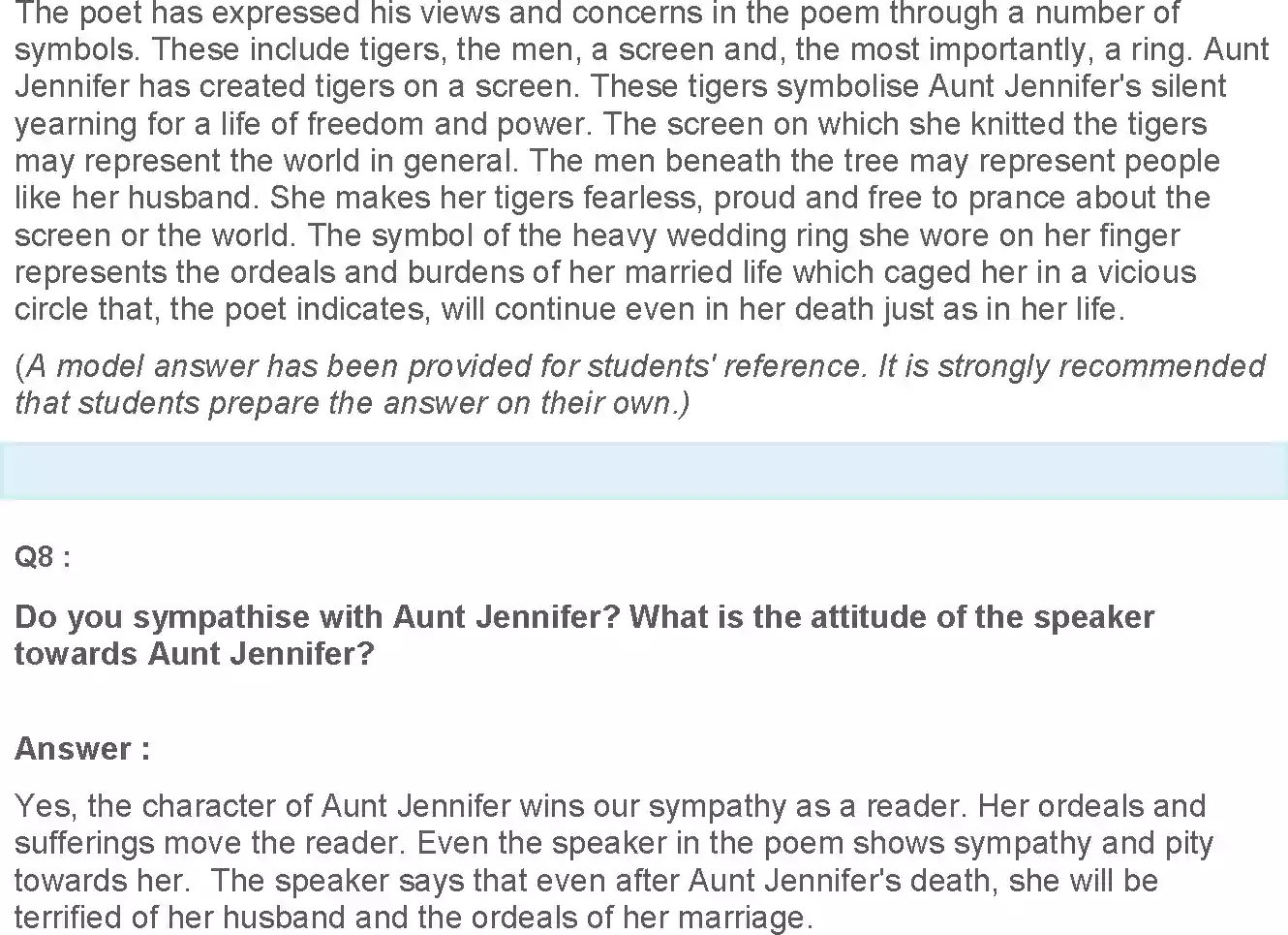 UP Board Solution 12 English 11. Aunt Jennifer’s Tigers Image 4