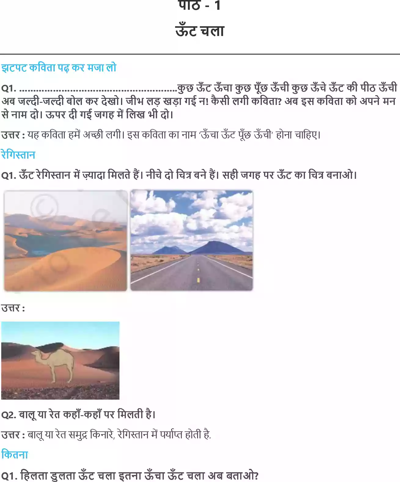 UP Board Solution 2 Hindi 1. ऊँट चला Image 1