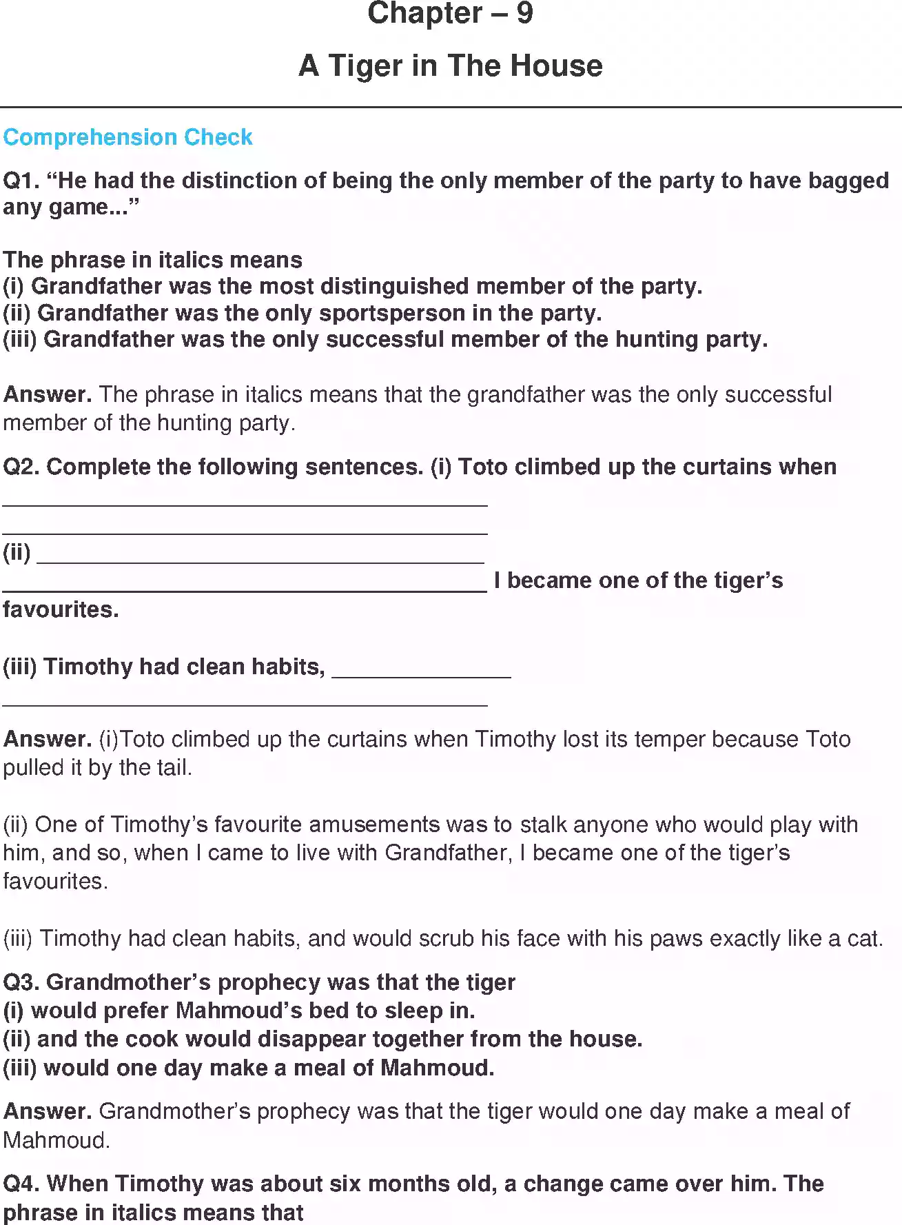 UP Board Solution 7 English 9. A Tiger in the House Image 1
