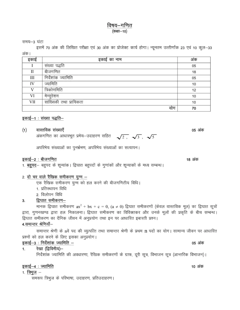 UP Board Class 10 Math Syllabus 2025-26